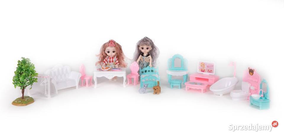 Domek lalek składany mebelki 2 lalki lampy LED Lalki i akcesoria Bielsk Podlaski sprzedam