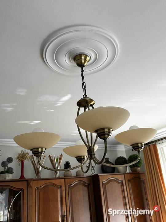 Komplet lamp mosiężnych vintage żyrandol Abażury i klosze Łańcut