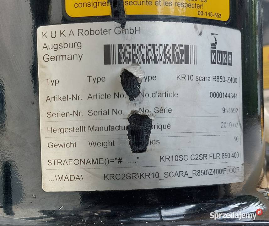 KUKA KR10 R850 Z400 KRC2sr Części do robotów Gorzów Wielkopolski