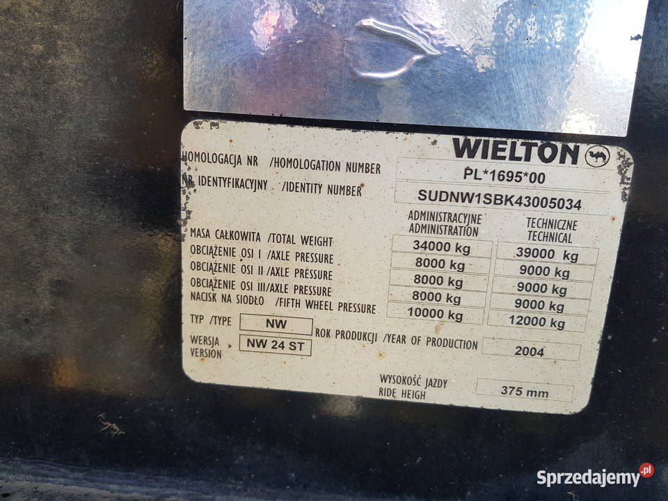 Syndyk sprzeda NACZEPA SAMOWYŁADOWCZA WIELTON Warszawa