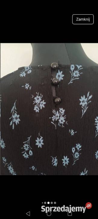 Czarna sukienka z baskinką kwiaty długa Krosno