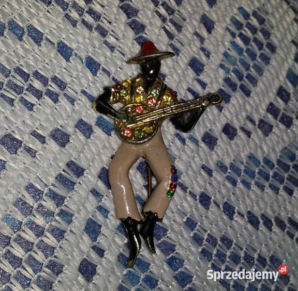 Stara angielska broszka czarny grajek