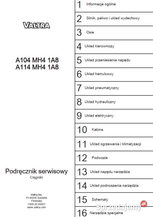 Instrukcja napraw VALTRA A104MH41A8 i A114MH41A8 Gdańsk
