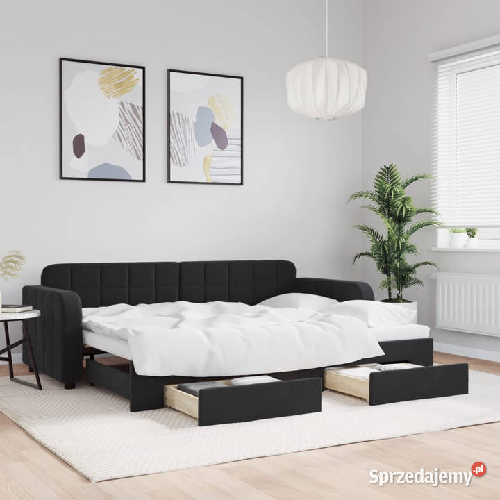 Sofa rozsuwana z szufladami czarna aksamit Warszawa