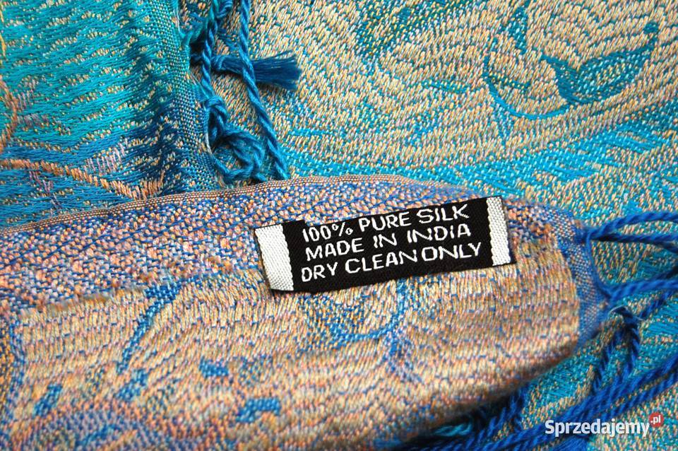 Jedwabny szal Indiska paisley 100 jedwab turkus lubelskie Lublin