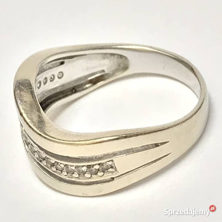 Złoty PIERŚCIONEK 14K BIAŁE złoto KAMIENIE cud złote Warszawa