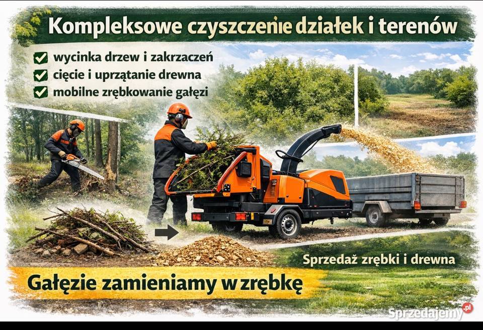 Usługi rębakiem mobilnym zrębkowanie wycinka warmińsko-mazurskie Kętrzyn prace ogrodowe