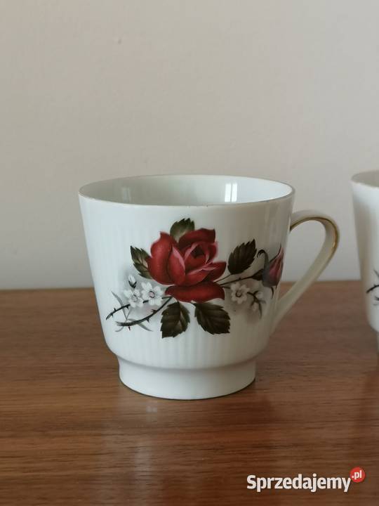 Filiżanki z różą porcelana vintage Bavaria Toruń