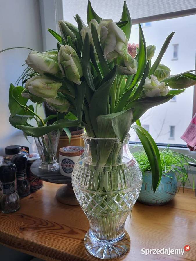 Wazon 26 z PRL przezroczysty z grubego szkła Warszawa