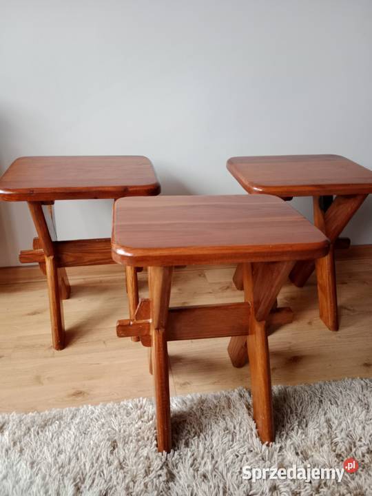 Stołki Taborety drewniane zestaw 3 sztuki Tarnobrzeg