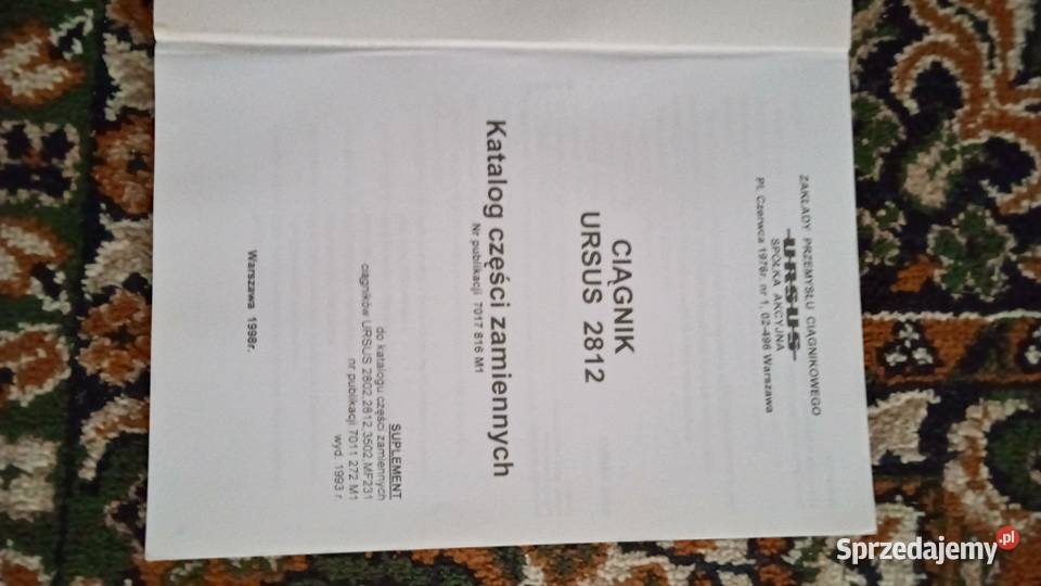 Katalog części suplement Ursus 2812 wydanie 1998 Lublin sprzedam