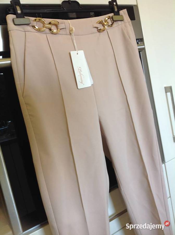 Spodnie Beżowe Cygaretki Damskie r S NOWE złoty Spodnie