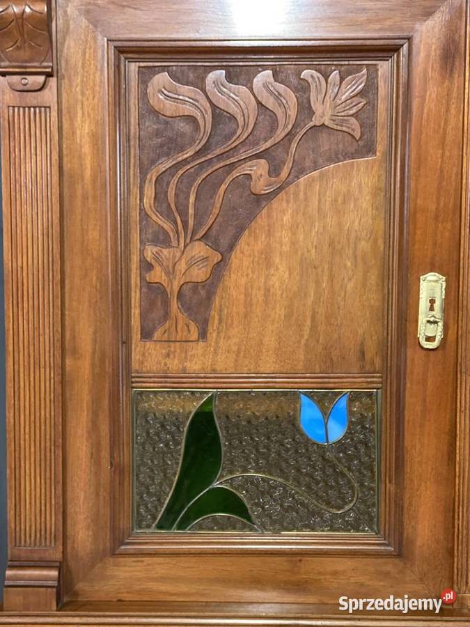 Kredens secesyjny witraże rzeźbienia antyk zachodniopomorskie Budno