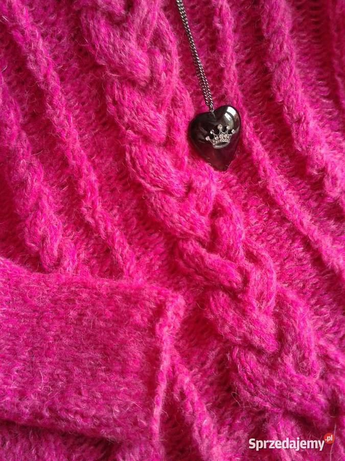 Sweter z alpaki z warkoczami fuksja Wkładane przez głowę  Katowice