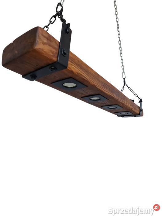 Lampa wiszaca sufitowa z drewnianej belki z Tarnobrzeg
