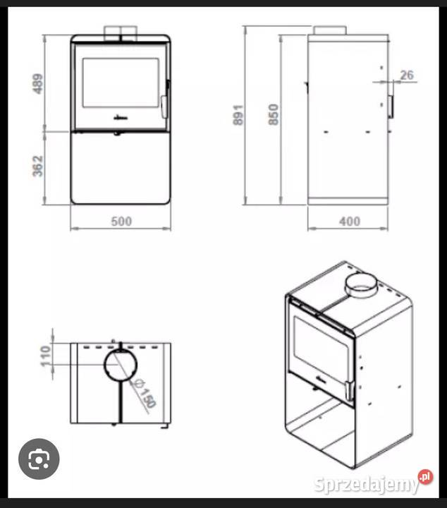 Kominek wolnostojący piec ogrzewacz 75kW zamiast Lubań