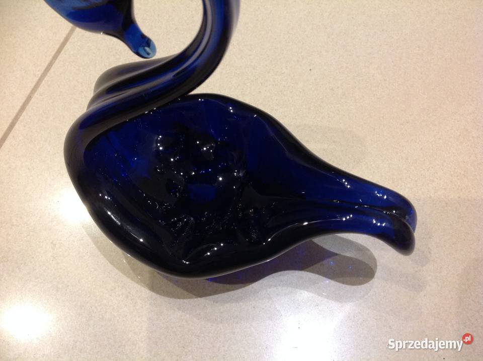 Łabędź Szklany Kobaltowy Vintage niebieski Wyposażenie wnętrz lubuskie Nowa Sól