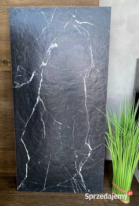 CZARNY KAMIEŃ 120X60 GRES STRUKTURA MARMUR ŻYŁKI