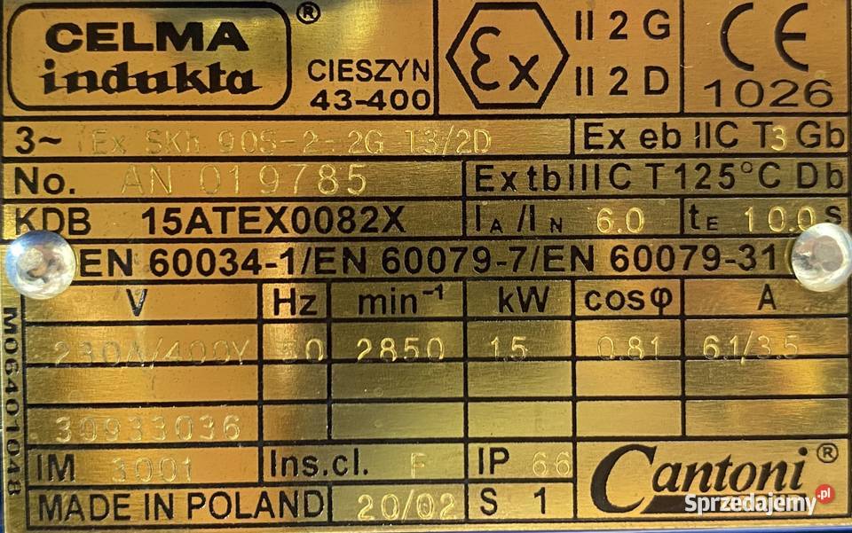 silnik elektryczny 15kW 2850obr 3fazowy INDUKTA Pigża