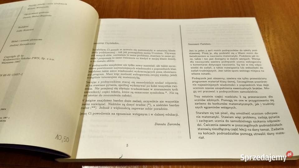 Matematyka 8 podręcznik klas VIII książka Rok wydania 1997 pomorskie Gdańsk sprzedam