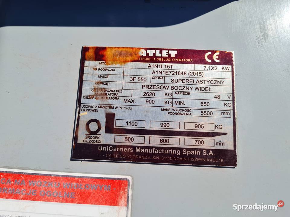 Wózek widłowy elektryczny ATLET A1N1L15T Dąbrowa Tarnowska