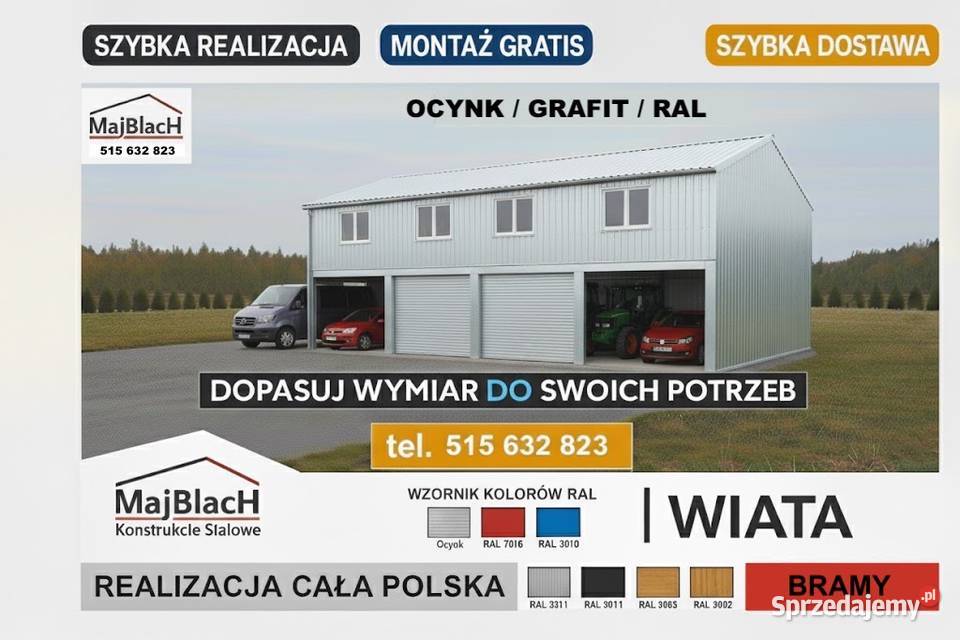 Mały Garaż Blaszany z zadaszeniem bocznym Garaże 30m2 Sucha Beskidzka
