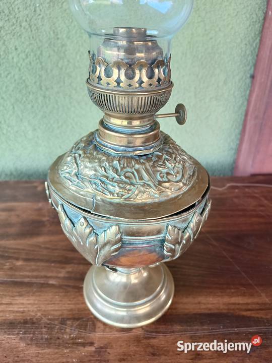 Stara mosiężna lampa naftowa Francja wielkopolskie Budzyń