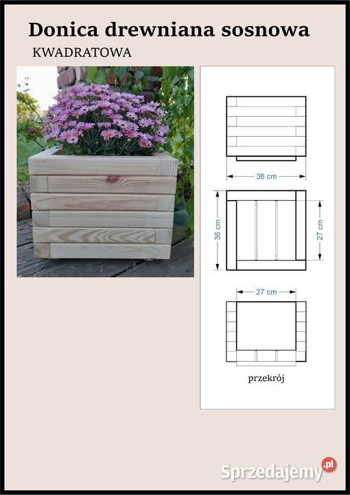Donica drewniana KWADRATOWA ogrodowa donica na Donice