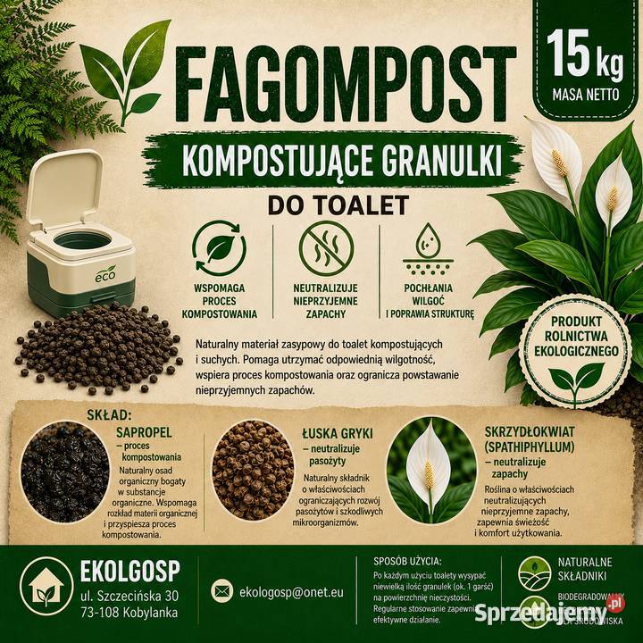 Fagompost granulat żwirek do toalety 15 Szczecin sprzedam