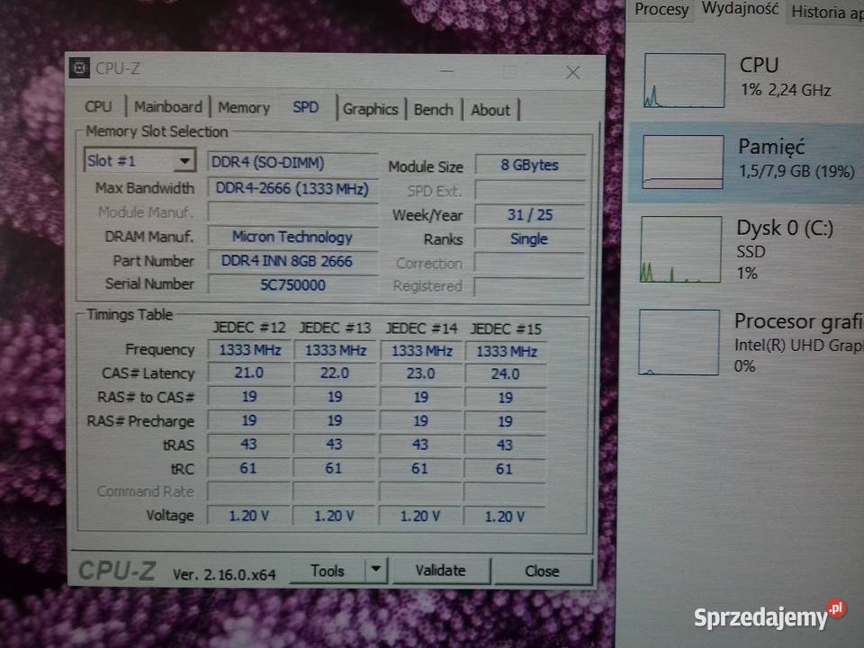 Sh DDR4 8GB PC4 2666 RAM laptopowy SODIMM Intel Bydgoszcz sprzedam