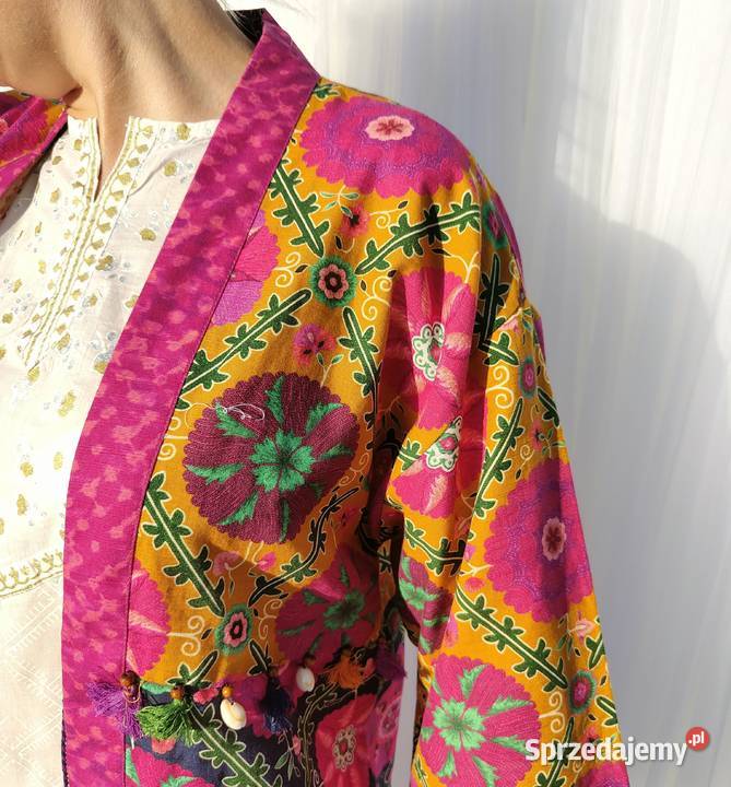 Długa narzutka kimono M 38 kolorowe bawełna folk Szczecin sprzedam