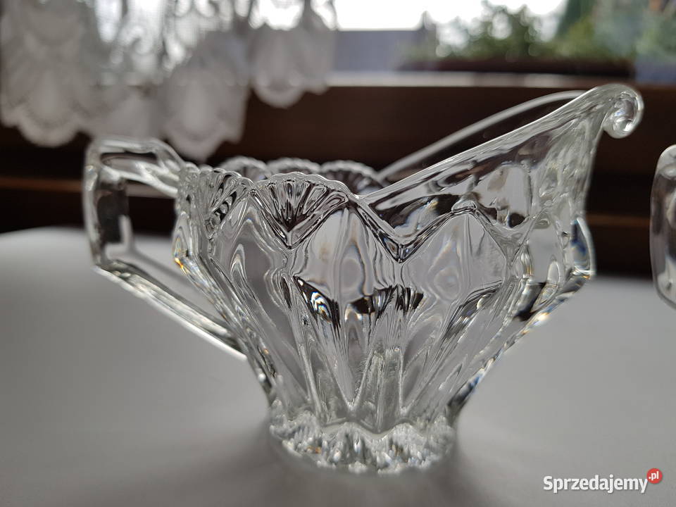 Zestaw Mlecznik cukiernica Ząbkowice szkło PRL śląskie Dąbrowa Górnicza