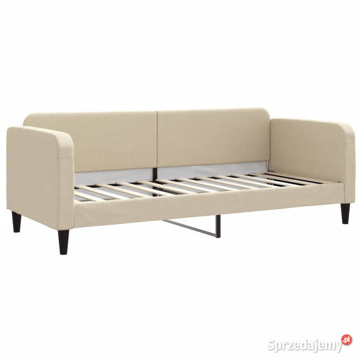 Sofa z materacem do spania kremowa tkanina Łóżka