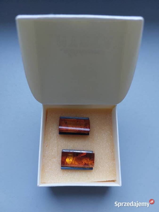 srebrne spinki do mankietów bursztynowe srebro