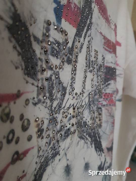 XL włoska bluzka printy rozszerzana cyrkonie 3/4 Kielce sprzedam