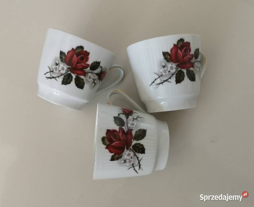 Filiżanki z różą porcelana vintage Bavaria Toruń sprzedam