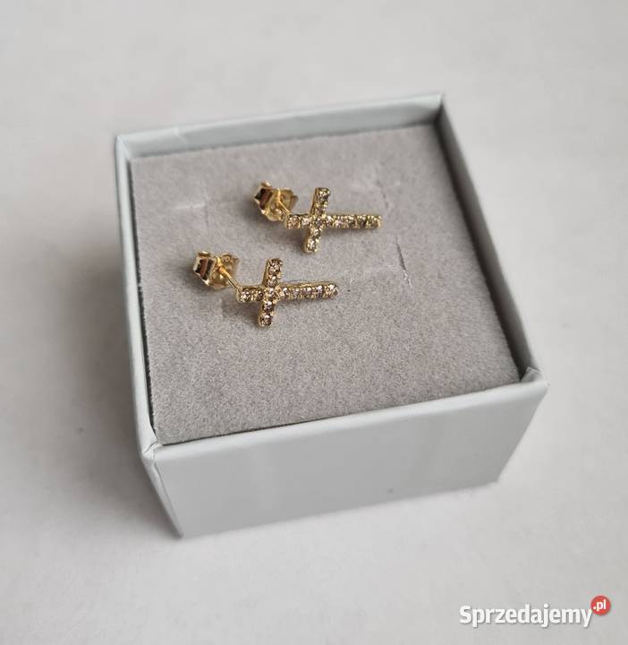 Złote kolczyki z diamentami krzyżyki certyfikat Otwock
