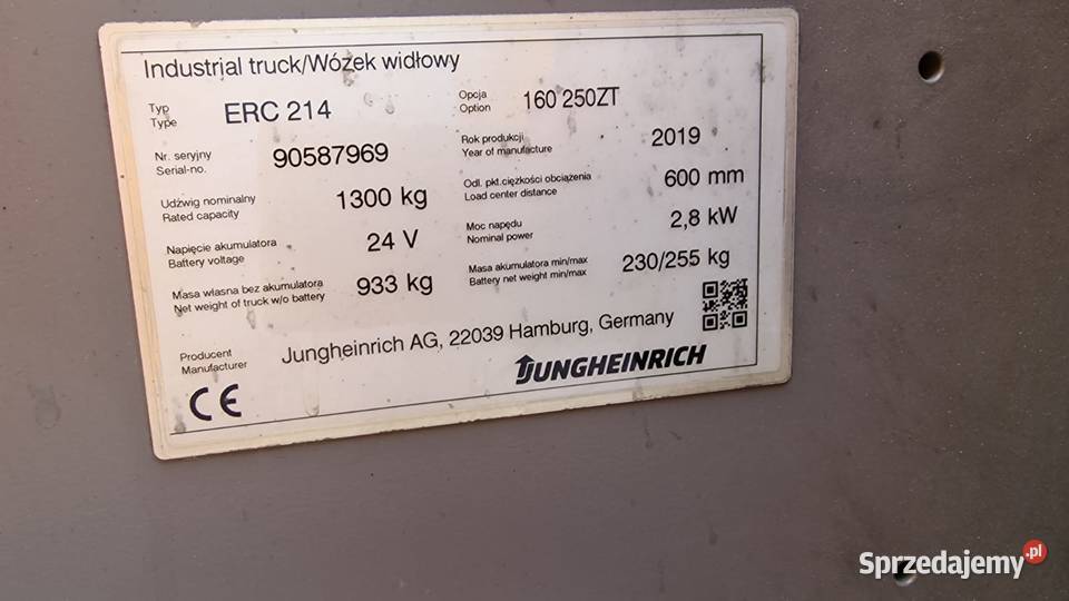 Jungheinrich Wózek Paletowy Masztowy Widłowy ERC Wieluń