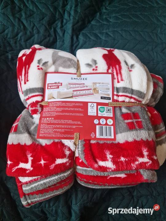 NOWY KOC Sherpa świąteczny wzór 150x200 ciepłe Wrocław sprzedam