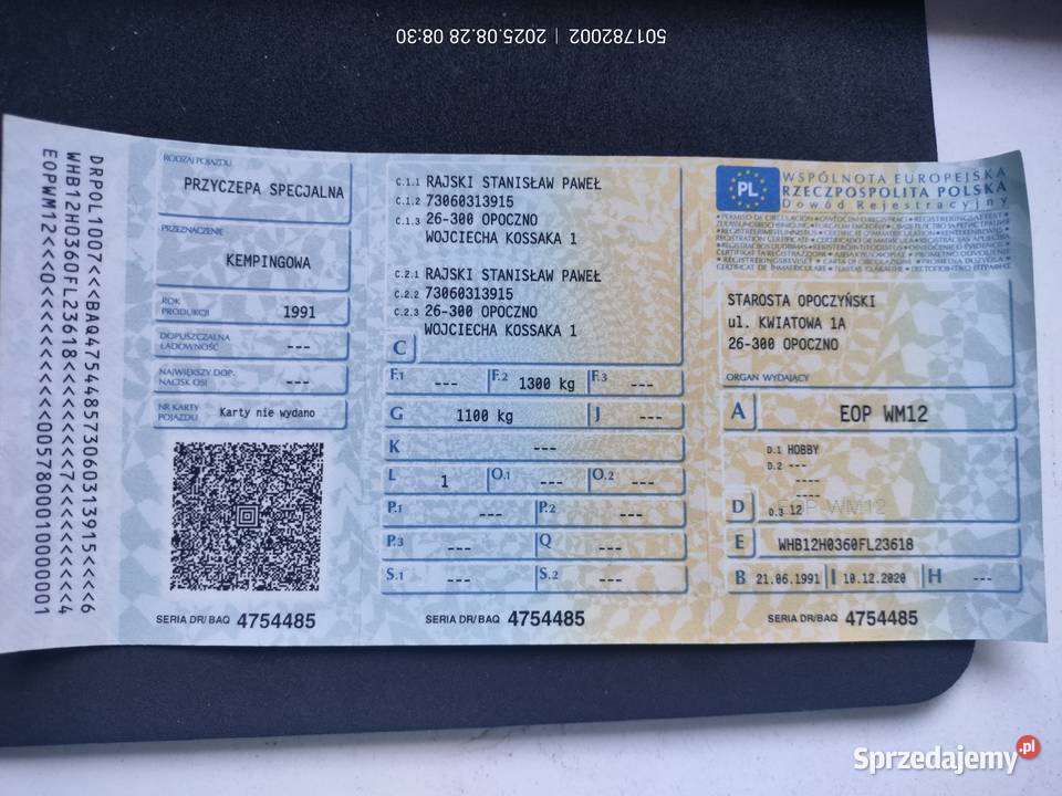 Przyczepa Kempingowa HOBBY de Lux ubezpieczona warmińsko-mazurskie Dubeninki