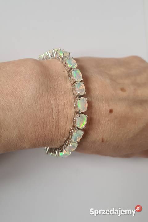 Bransoletka srebro rodowane 925 opale etiopskie