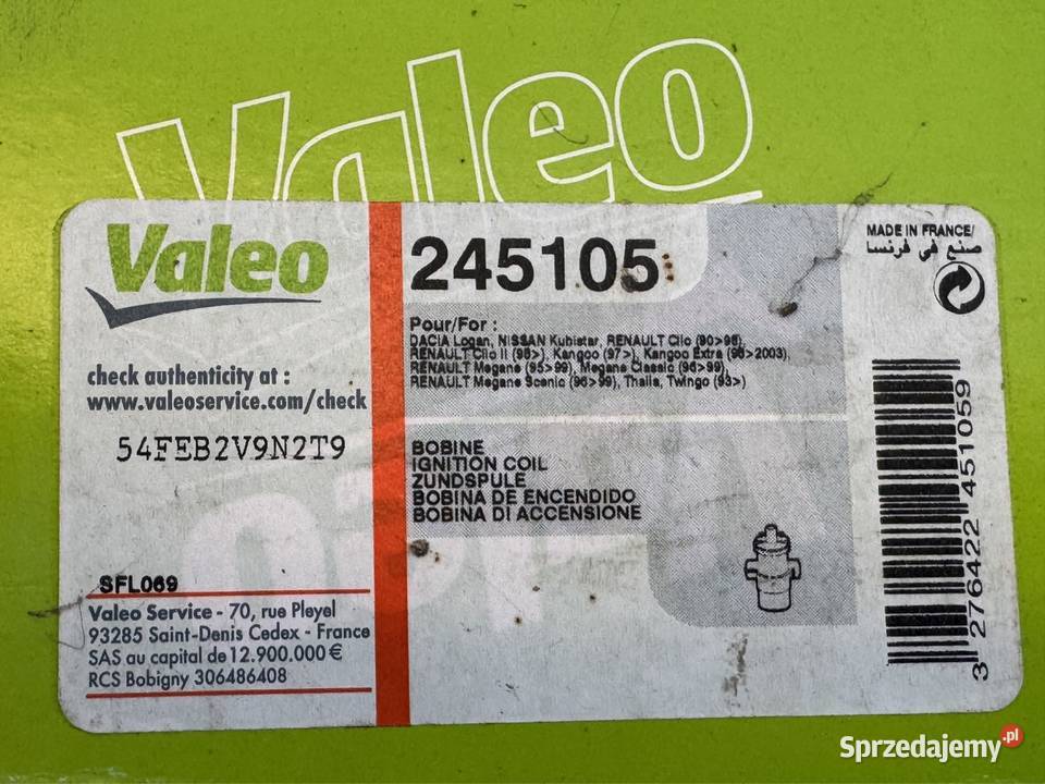 Nowa cewka zapłonowa Valeo 245105 Renault Clio Układ elektryczny silnika Poznań sprzedam