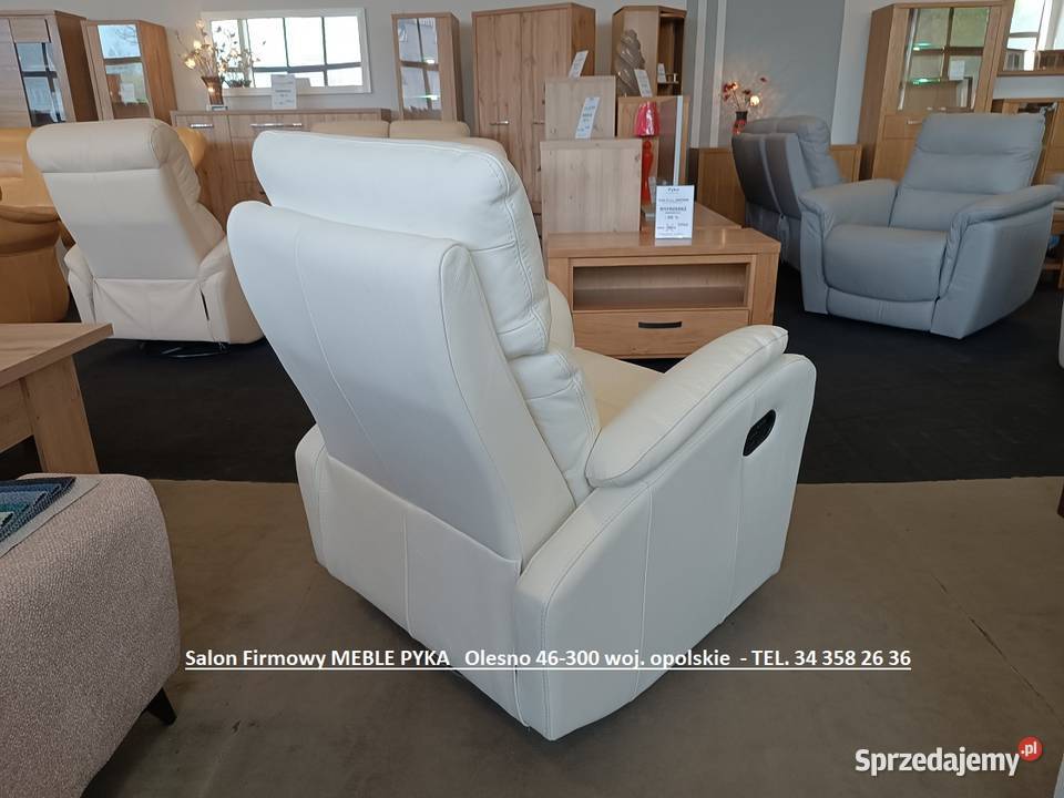 Fotel RELAX w Skórze Naturalnej Bujany Obrotowy Dom i Ogród Olesno
