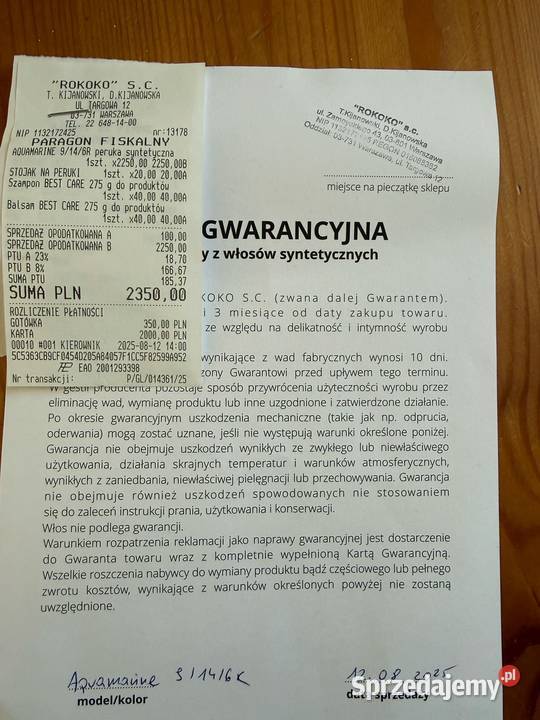 Peruka syntetyczna ROKOKO model Aquamarine nowa Babice Nowe