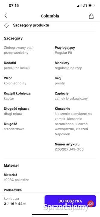 Kurtka zimowa Columbia w stanie 400 Odzież codzienna Stalowa Wola sprzedam