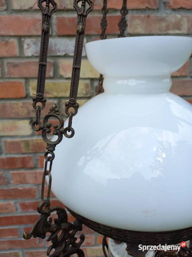 Żyrandol mosiężny metalowy z ceramiką ze Gawroniec