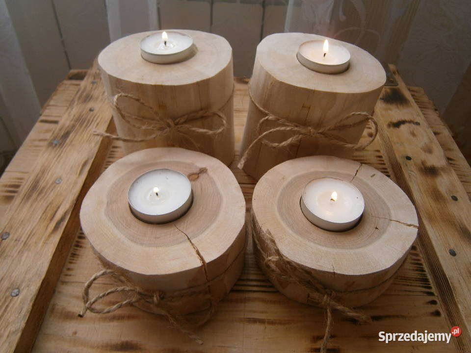 świecznik tealight drewniany komplet 4 Dekoracje i ozdoby Siedlce sprzedam