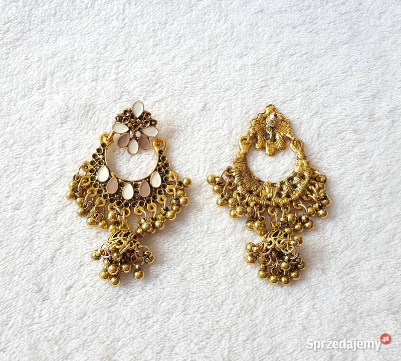 Kolczyki boho złoty kolor beżowy retro bohemian Szczecin sprzedam