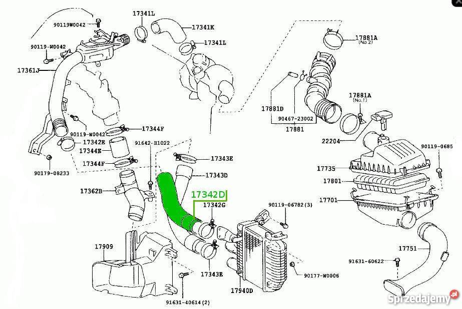 RURA WĄŻ INTERCOOLERA TOYOTA 1734227050 17342D turbosprężarki Silniki i osprzęt Bielsko-Biała