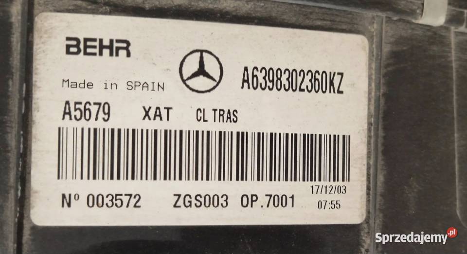 NAGRZEWNICA TYŁ TYLNA MERCEDES VIANO VITO W639 W Działoszyce